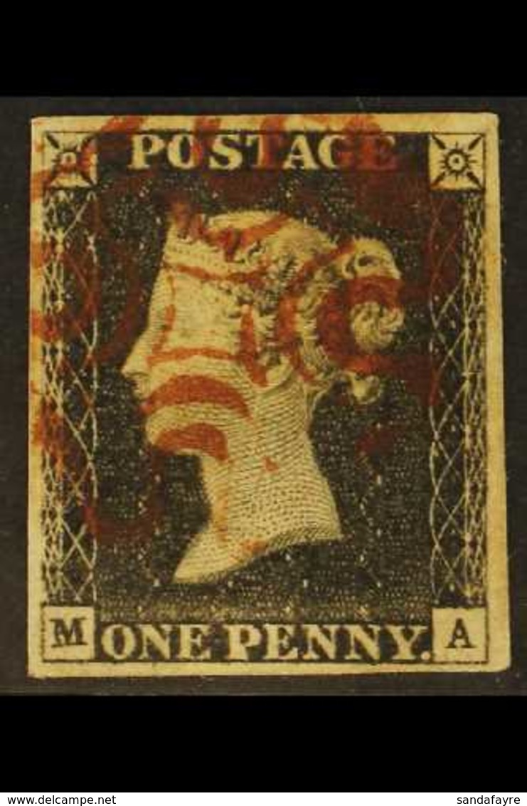 1840 1d Black 'MA' Plate 2, SG 2, Used With 4 Margins With Red MC Cancellation. For More Images, Please Visit Http://www - Ohne Zuordnung
