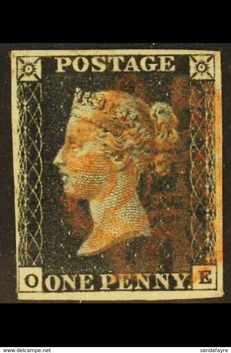 1840 1d Black 'OE' Plate 6, SG 2, Used With 4 Margins & Red MC Cancellation. For More Images, Please Visit Http://www.sa - Ohne Zuordnung