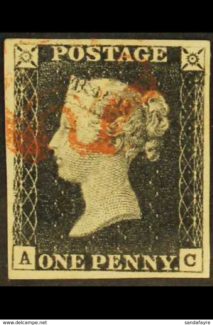1840 1d Black 'AC' Plate 1a, SG 2, Used With 4 Margins And Small Part Red MC Cancellation. A Beauty. For More Images, Pl - Non Classés