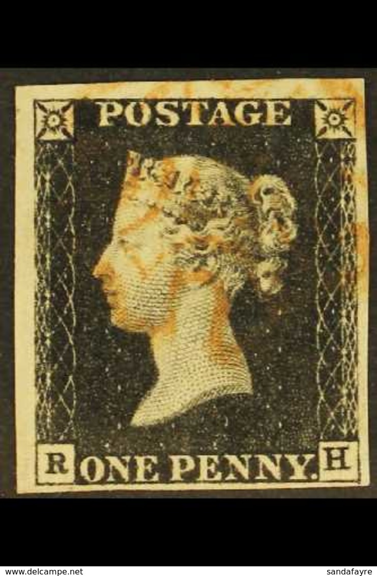 1840 1d Black 'RH' Plate 4, SG 2, Used With 4 Margins & Red MC Cancellation. A Beauty. For More Images, Please Visit Htt - Ohne Zuordnung