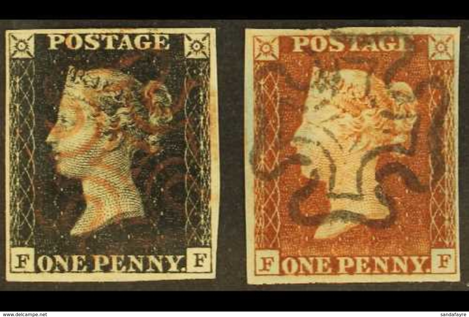 1840/41 BLACK + RED MATCHED PAIR. 1840 1d Black & 1841 1d Red-brown Both 'FF' From Plate 5 (SG 2+7), Each With 4 Margins - Non Classés