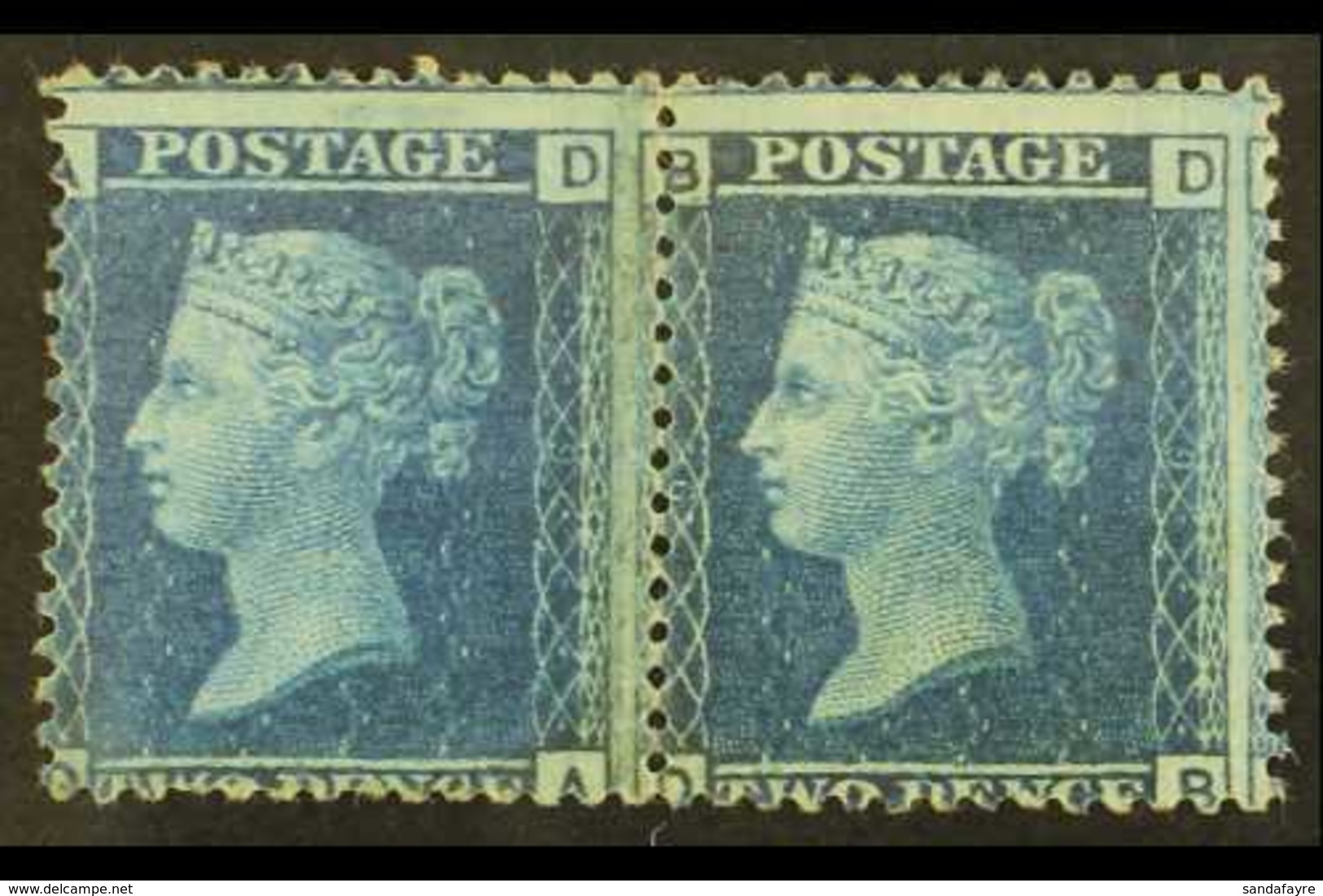 1858-76 2d Blue Plate 9, "DA - DB" PAIR, SG 45, Mint, Cat.£700. For More Images, Please Visit Http://www.sandafayre.com/ - Sonstige & Ohne Zuordnung