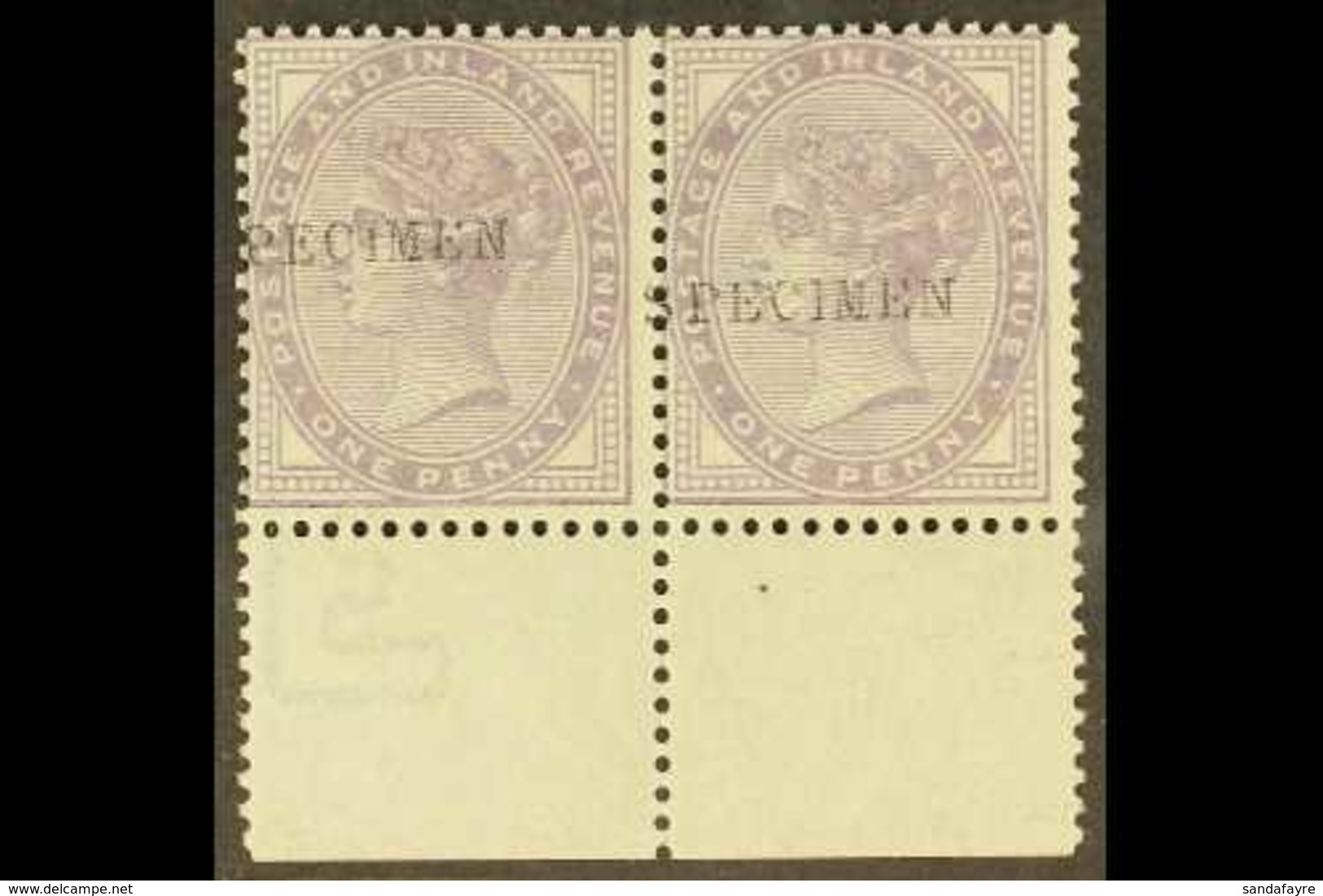 1881 1d Bluish Lilac, Die II 16 Dots, Handstamped "SPECIMEN" (SG Type 9), Lower Marginal PAIR, SG 172as, Never Hinged Mi - Sonstige & Ohne Zuordnung