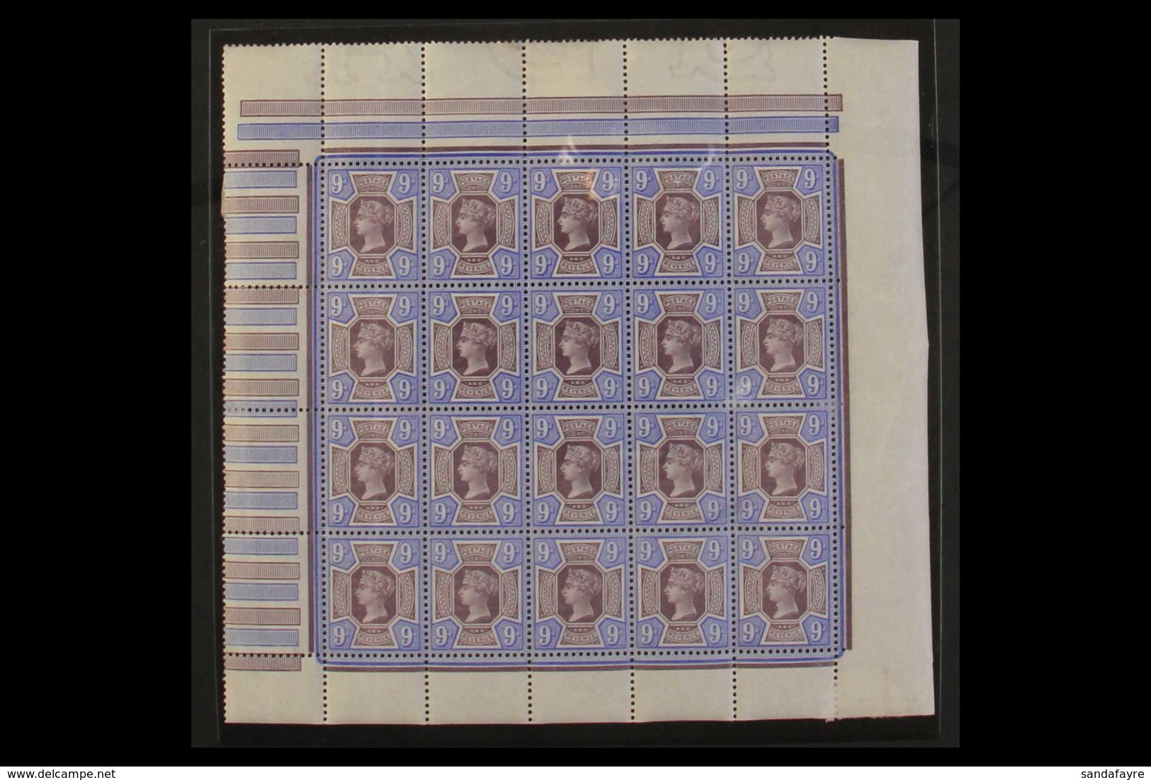 1887-92 9d Dull Purple And Blue "Jubilee" (SG 209) COMPLETE PANE OF TWENTY Never Hinged Mint, The 5th Column With Vertic - Sonstige & Ohne Zuordnung