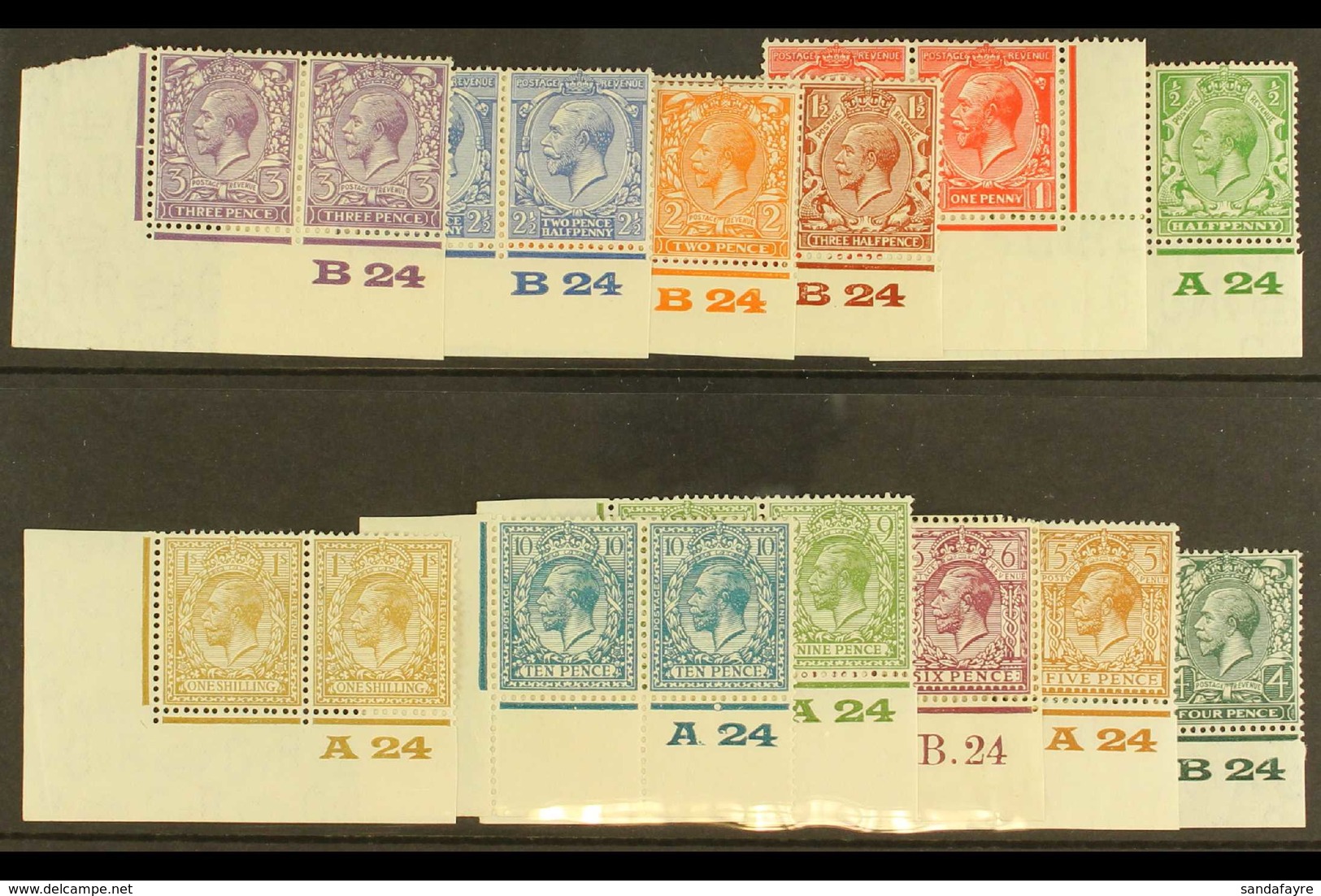 1924-26 Wmk Block Cypher Set Complete, SG 418-29, Never Hinged Mint CONTROL NUMBER CORNER PAIRS, Either A24 Or B24 Contr - Non Classés