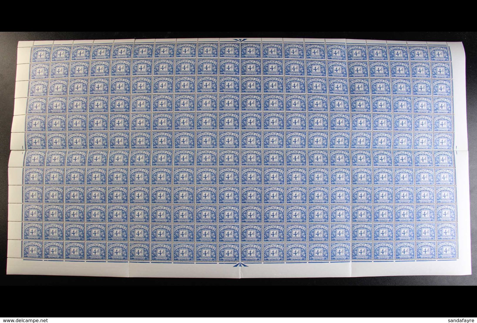 POSTAGE DUES 1968-69 4d Blue, SG D71, Never Hinged Mint COMPLETE SHEET OF 240, Folded Alongside Perforation, Minor Perf  - Autres & Non Classés