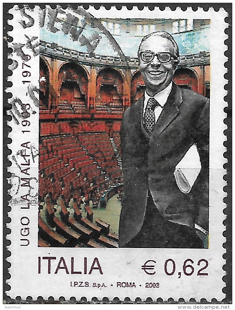 ITALY 2003 Birth Centenary Of Ugo La Malfa (politician) - 62c Ugo La Malfa And Chamber Of Deputies Assembly Hall FU - 2001-10: Usati