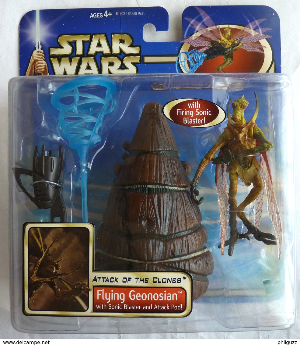 STAR WARS 2002 BLISTER ATTACK OF THE CLONE  FIGURINE FLYING GEONOSIAN With Sonic Blaster And Attack Pod Blister US - Episodio II