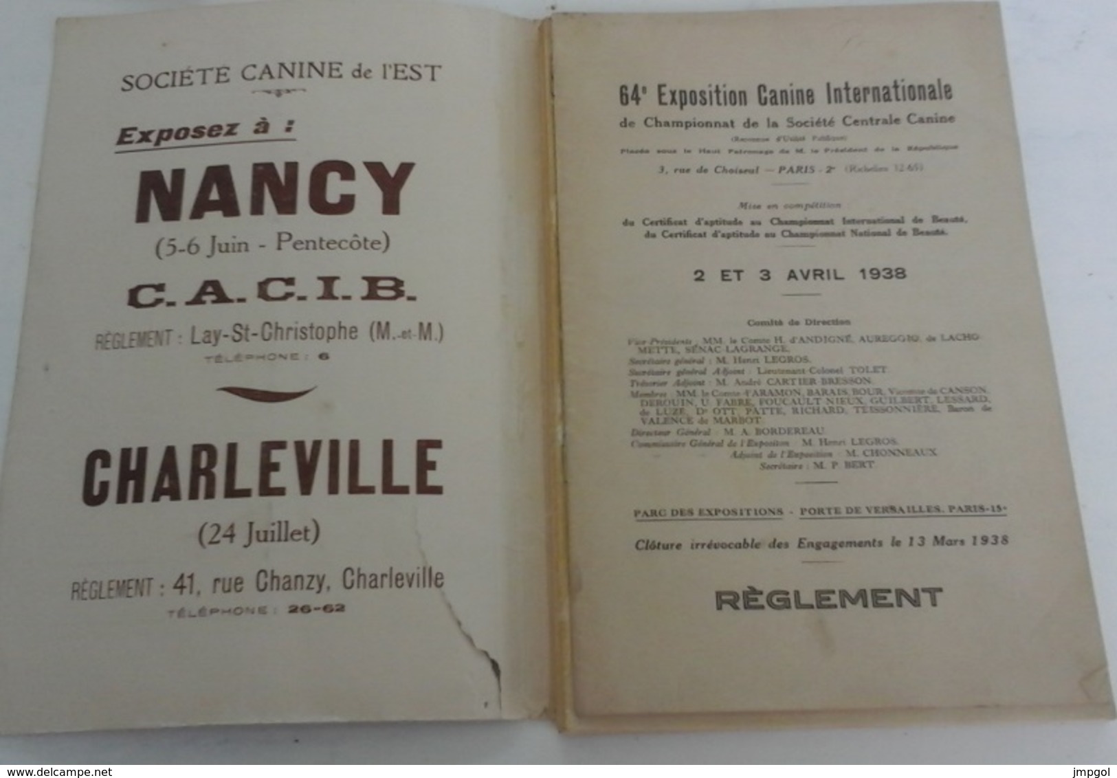 Catalogue Officiel 64 ème Exposition Internationale Canine Paris 2 3 Avril 1938 Porte De Versailles - Programmes