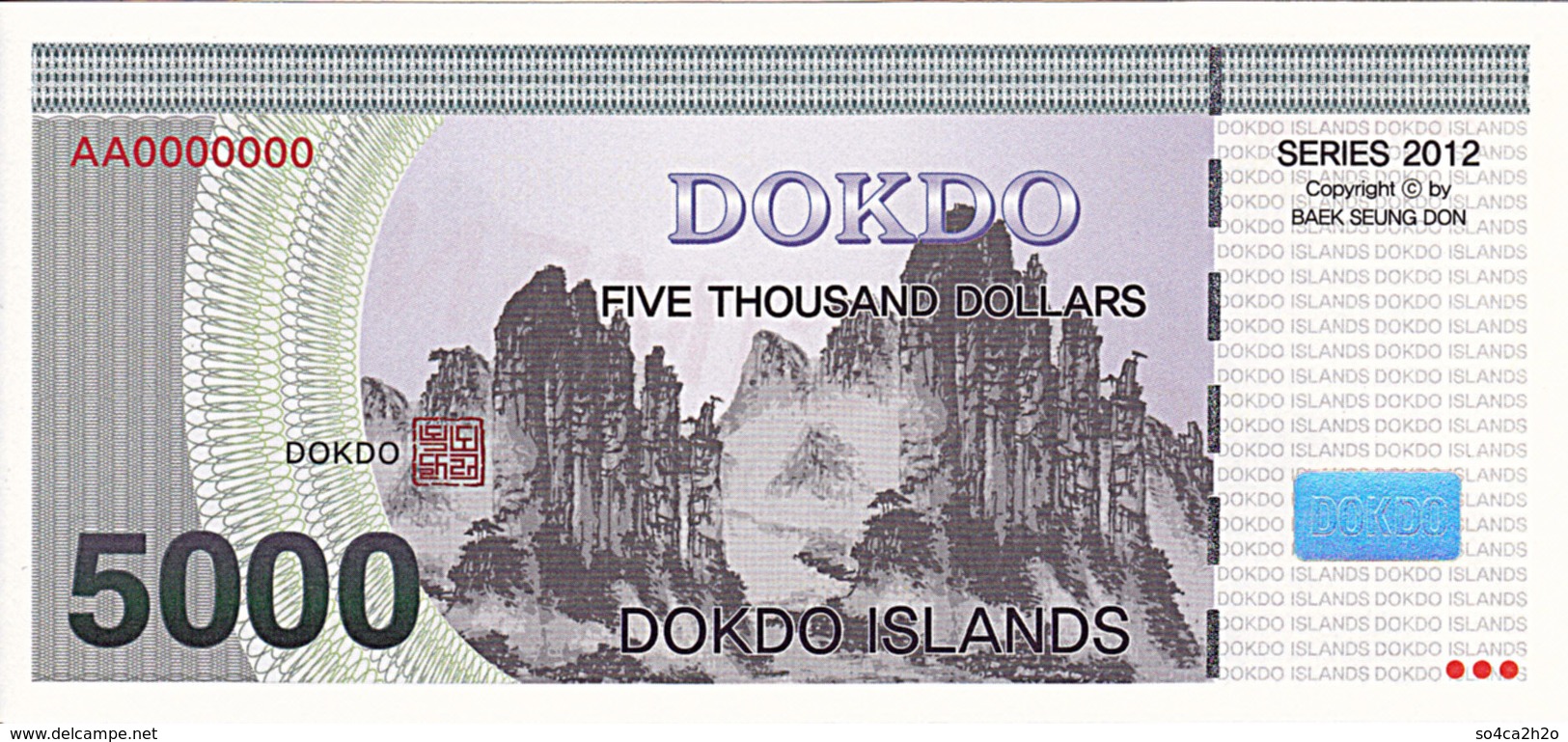 Specimen Île DOKDO Corée 5 000 Dollars 2012 UNC - Specimen