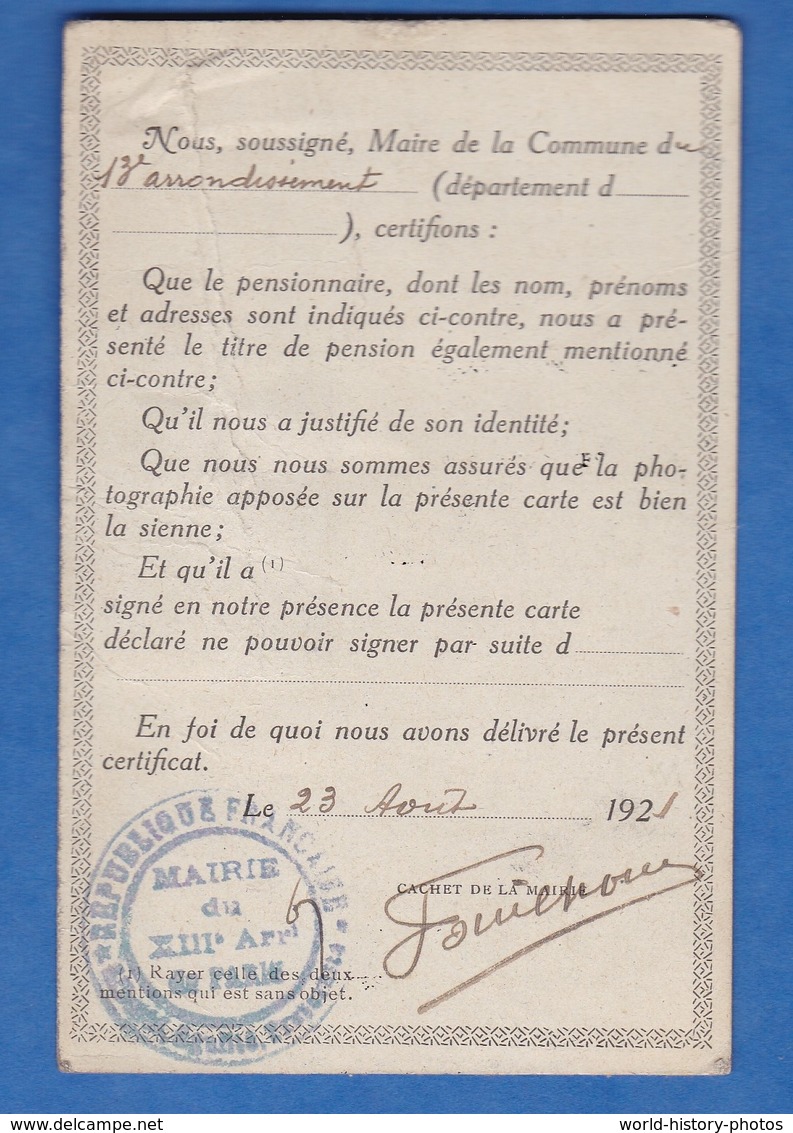 Carte Ancienne D'identité De 1921 - PARIS XIIIe - Ange Martin GIACOMINI , 56 Rue Jenner - Corse ? - Documents Historiques