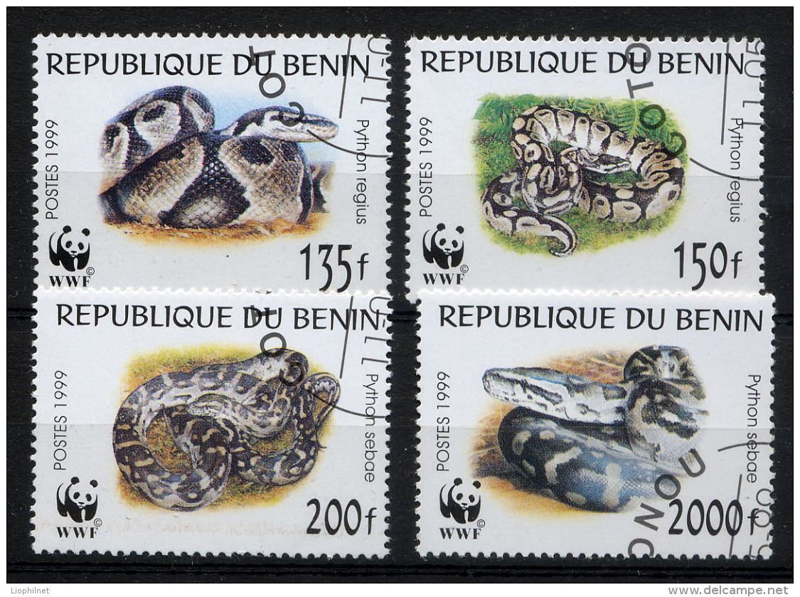 BENIN 1999, Yvert 898/901, WWF, REPTILES PYTHON, 4 Valeurs, Oblitérés / Used. R1421 - Used Stamps