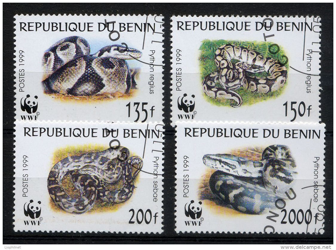 BENIN 1999, Yvert 898/901, WWF, REPTILES PYTHON, 4 Valeurs, Oblitérés / Used. R1421 - Usados