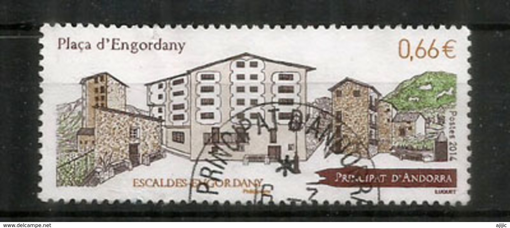 Place D'Engordany, Paroisse Des Escaldes-Engordany (Sîte Architectural) 2014, Un Timbre Oblitéré, 1 ère Qualité. - Used Stamps