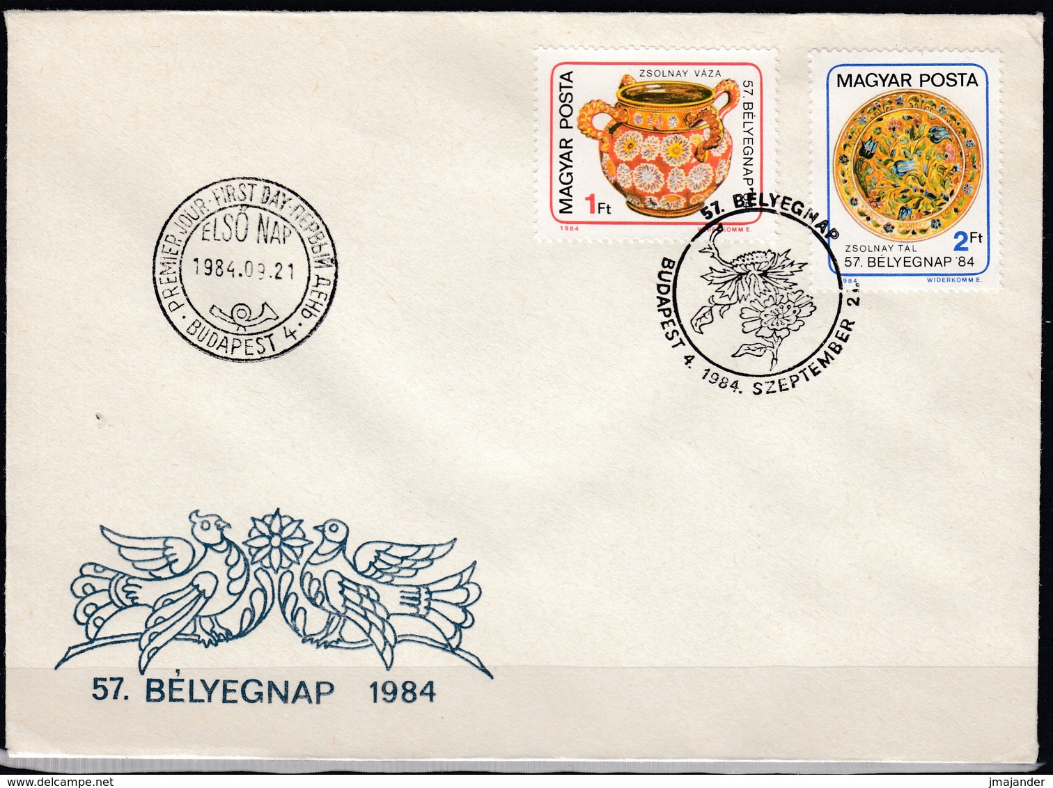 Hungary 1984 - Stamp Day: Porcelain Vase And Plate - FDC 21.9.1984 - FDC