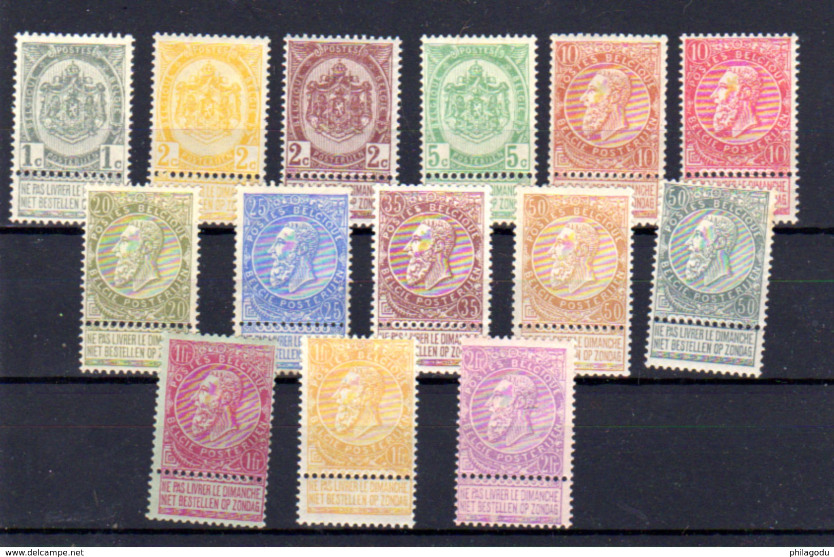 1893-1900   Belgique, Armoiries, Léopold II (fine Barbe), 53 / 66*,(série Courte Pas67 Cote  555 €, - 1884-1891 Leopoldo II