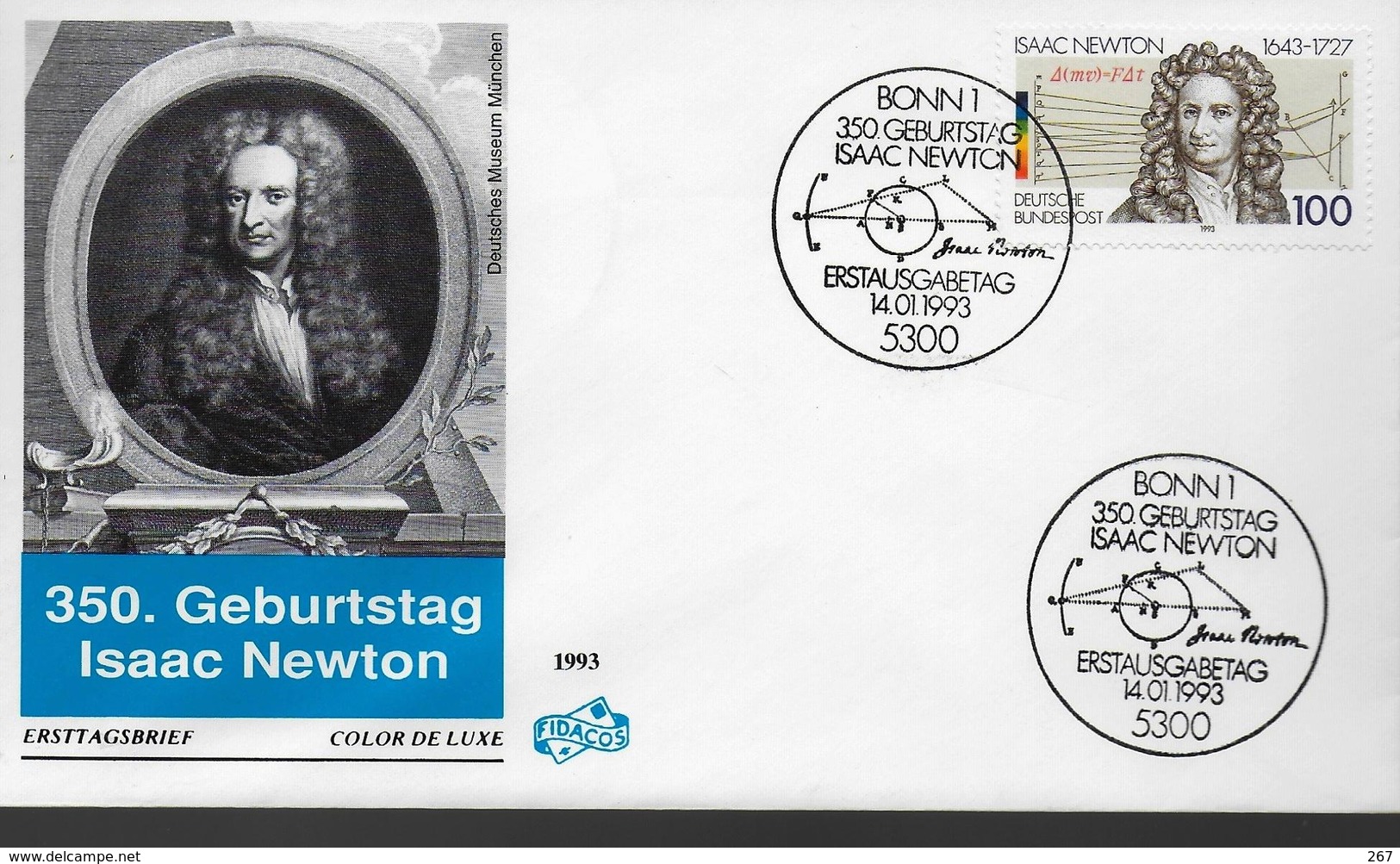 ALLEMAGNE  FDC 1993 Physique Mathematique Astronome Philosophe Theologien Alchimiste Isaac Newton - Physics