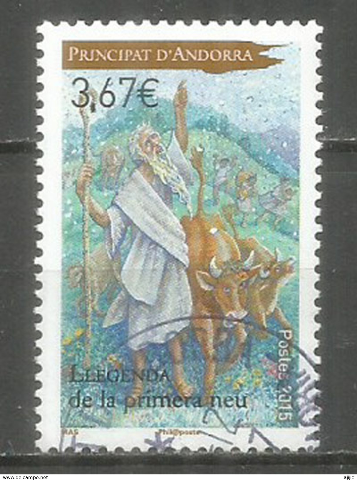 La Légende De La 1 ère Neige (berger Et Troupeau De Vaches)  Un Timbre-poste Oblitéré, Haute Faciale, 1 ère Qualité - Used Stamps