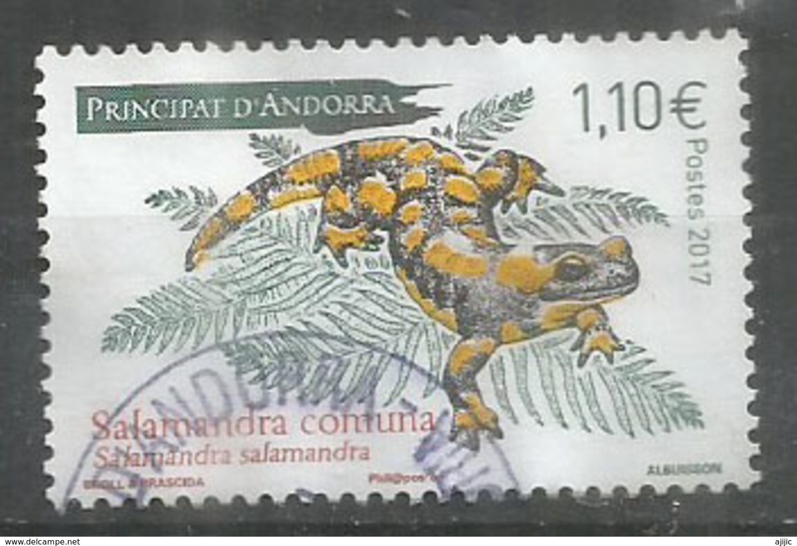2017 Faune, La Salamandre Tachetée Des Pyrénées, Un Timbre Oblitéré, 1 ère Qualité - Used Stamps