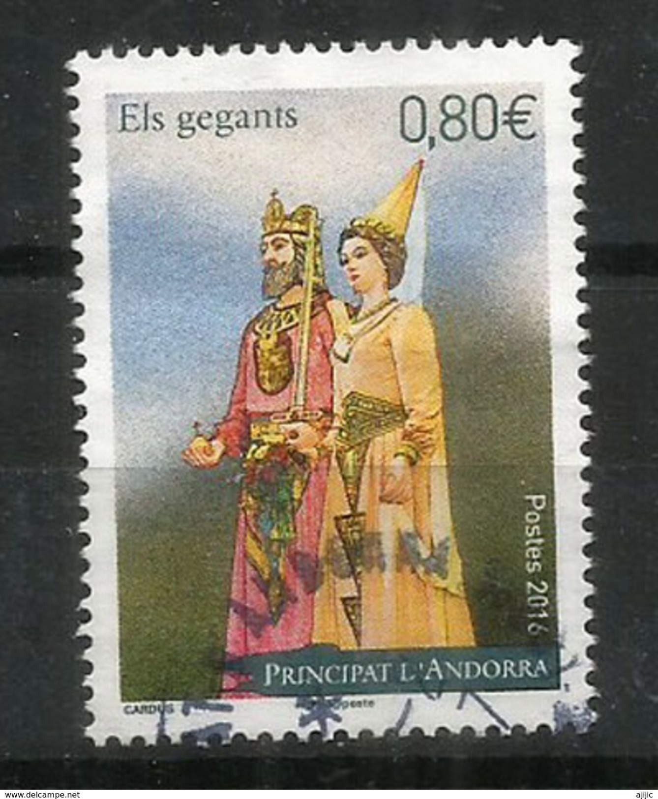 La Festa Major D&rsquo;Andorra La Vella : Ball De Gegants (Bal Des Géants)  2016 Un Timbre Oblitéré, Oblit.ronde. - Used Stamps