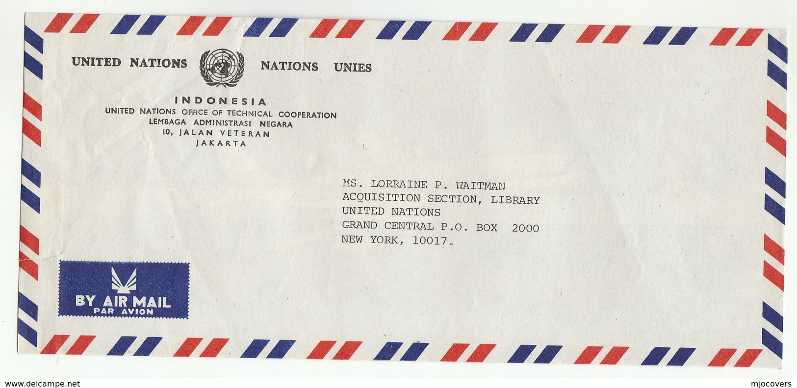 UN In INDONESIA UNOTC  JAKARTA COVER To UN NY USA Office Of Technical Cooperation United Nations - Indonesia