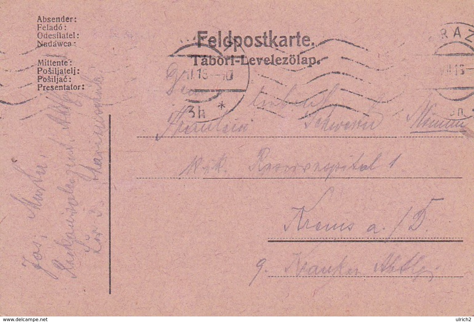 Feldpostkarte Lir 3 - Graz Nach Krems - 1918  (36052) - Briefe U. Dokumente