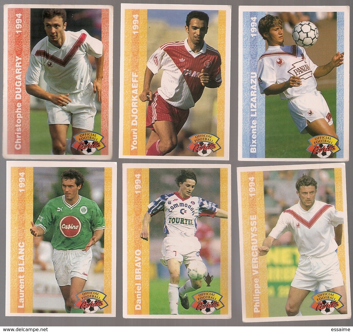 6 Cartes Panini Football 1994 Cards Official. Lizarazu Dugarry Djorkaeff Vercruysse Laurent Blanc Bravo - Other & Unclassified