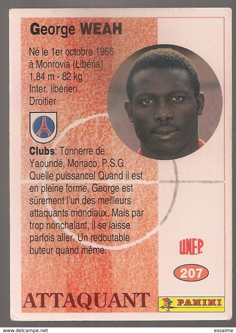 Carte Panini Football 1994 Cards Official. N° 207 George Weah. Président Du Libéria - Sonstige & Ohne Zuordnung