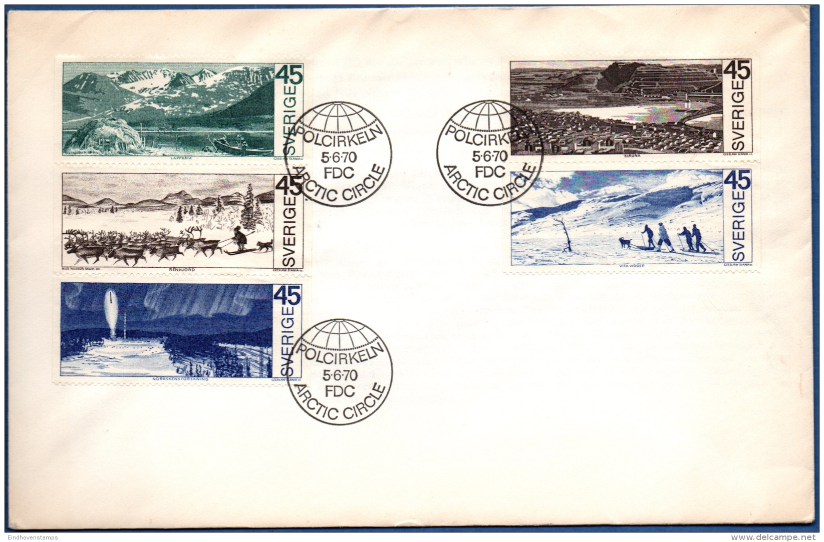 Sweden 1970 Tourismus 5 Values From Booklet FDC Kiruna, Lapland, Moose, Polar Circle, Northern Light - Other & Unclassified