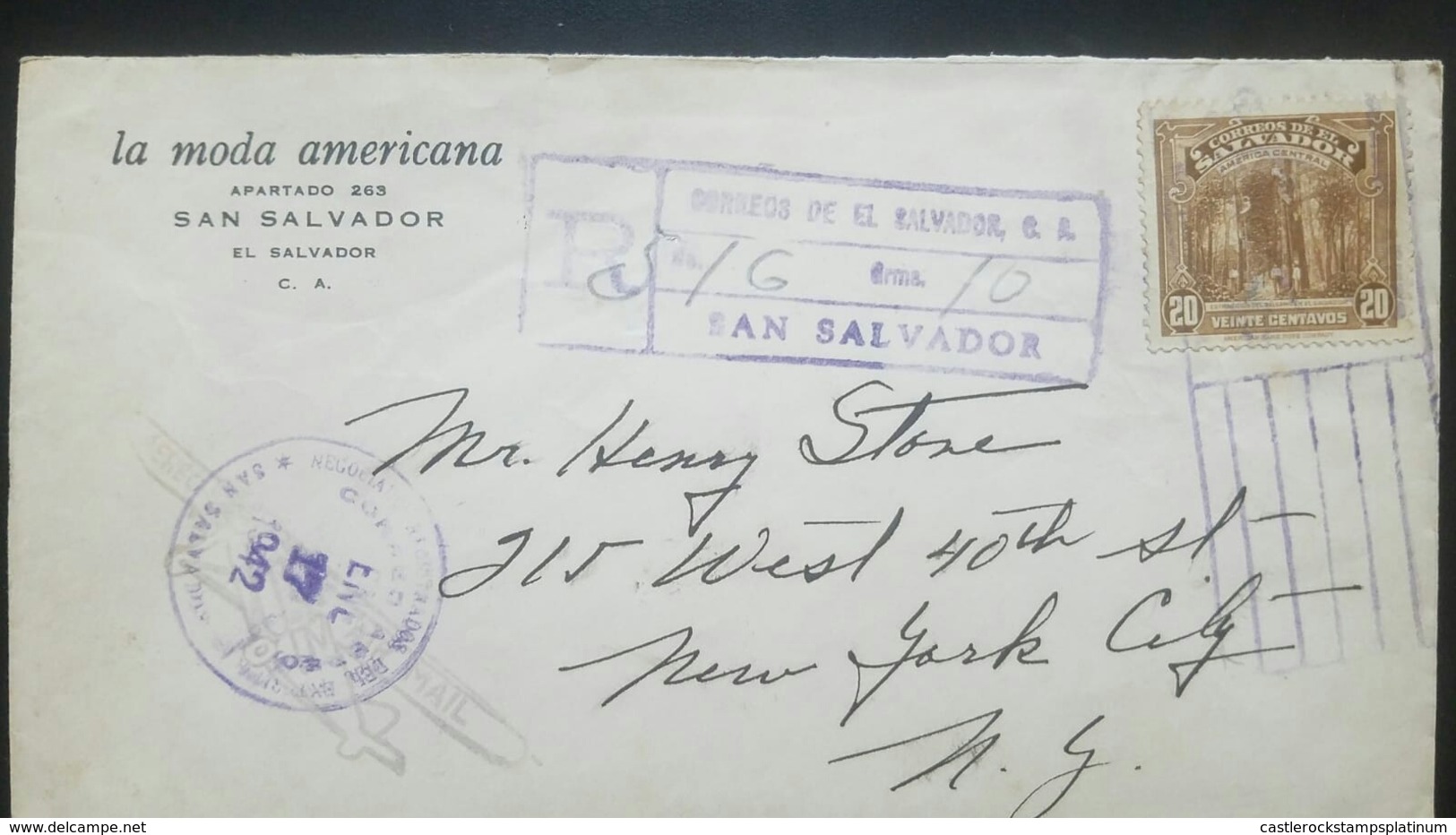 O) 1939 EL SALVADOR, EXTRACTING BALSAM-SCOTT A137 . 20c BROWN, FASHION -LA MODA AMERICANA, REGISTERED TO USA - Salvador