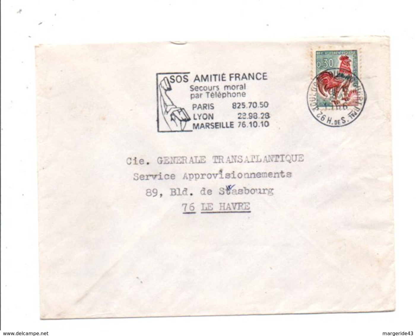 FLAMME SOS AMITIE FRANCE BOULOGNE BILLANCOURT 1966 - Oblitérations Mécaniques (flammes)