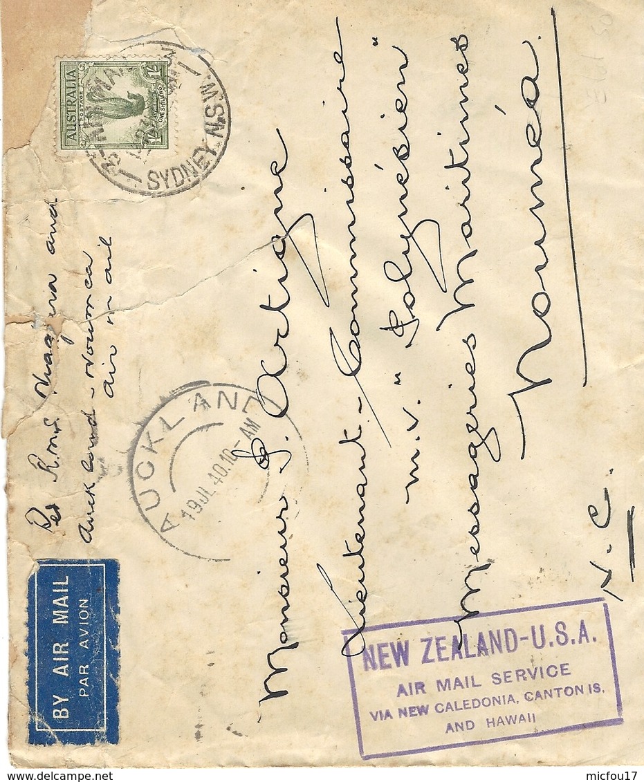 19-7-40 - Cover From AUCKLAND To Nouméa - Corréo Aéreo