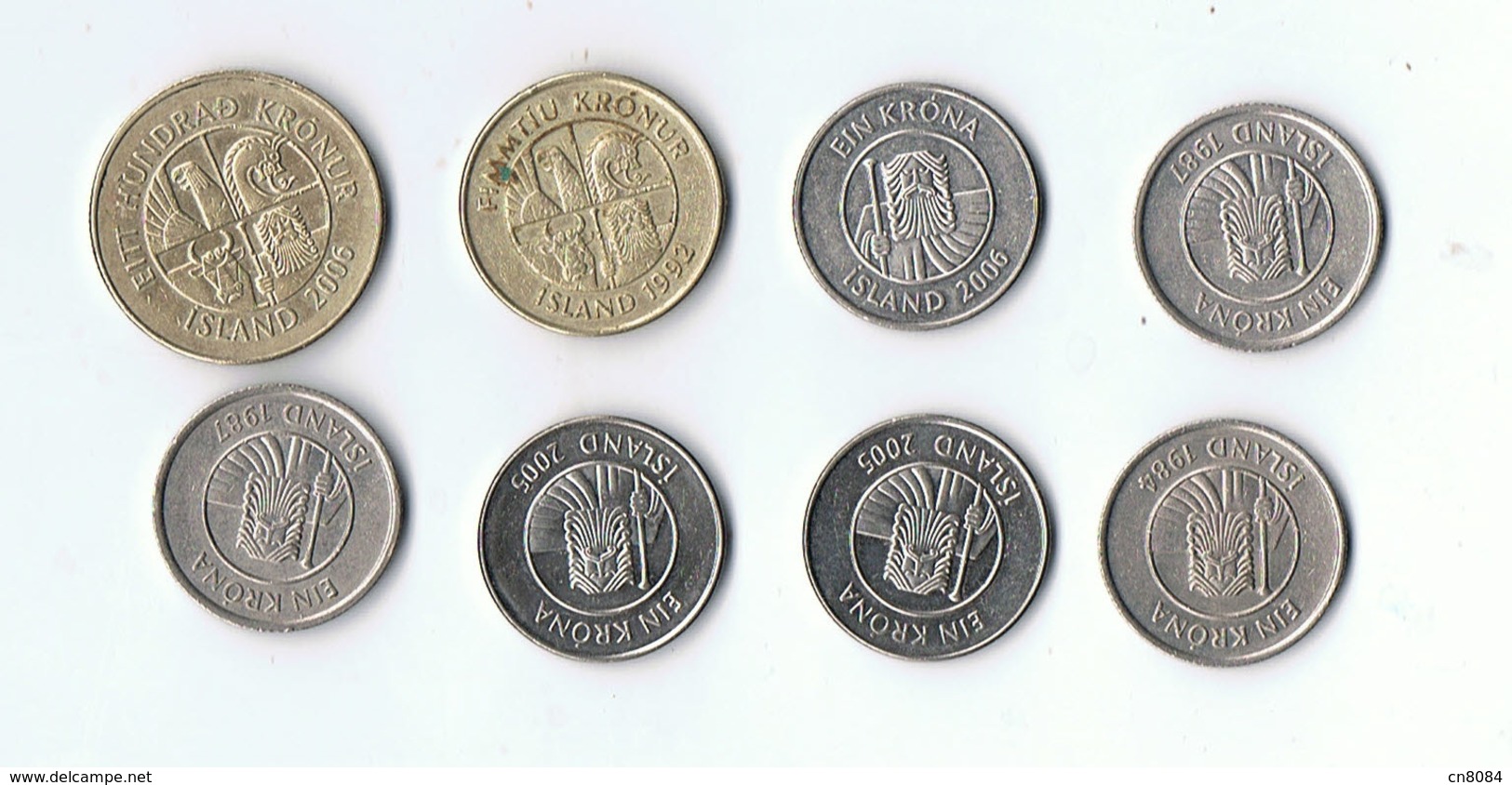 LOT 8 PIECES ISLANDE - 1 De 100 Kr 2006- 1 De  50 Kr 1992- 6 De  1 Kr 1984 1987 2005 2006 - Island