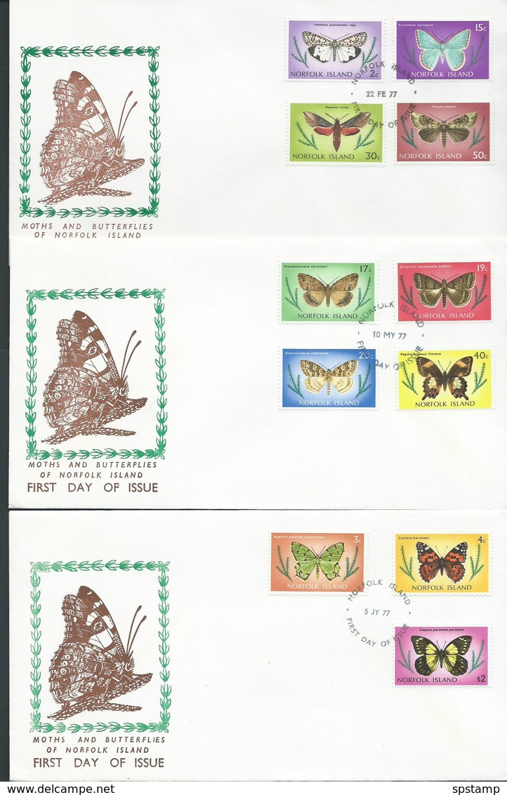 Norfolk Island 1976 - 1977 Butterfly Definitives Part Set Of 11 To $2 On 3 Official FDC - Norfolk Island