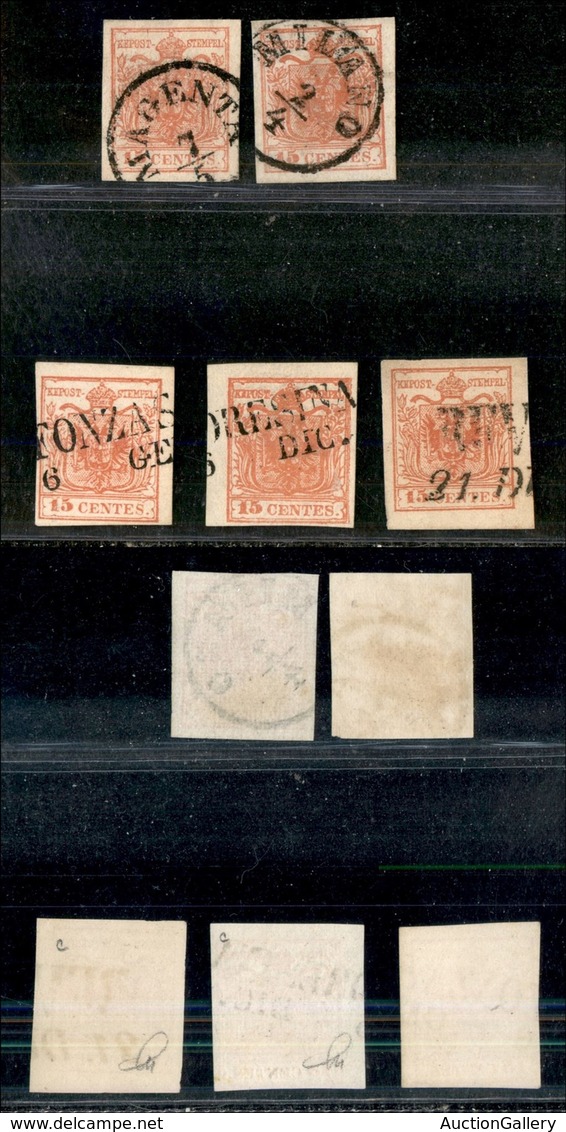20011 ANTICHI STATI - LOMBARDO VENETO - 1852/1854 – 15 Cent (6-20) – 5 Pezzi Usati - Sonstige & Ohne Zuordnung