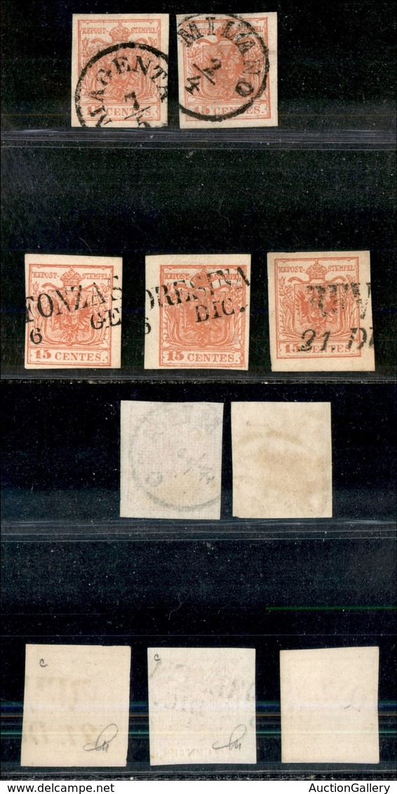 20011 ANTICHI STATI - LOMBARDO VENETO - 1852/1854 – 15 Cent (6-20) – 5 Pezzi Usati - Andere & Zonder Classificatie