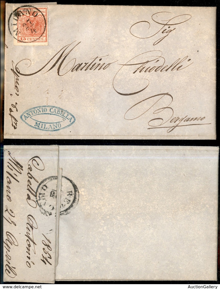 20015 ANTICHI STATI - LOMBARDO VENETO - 15 Cent (6) – Lettera Da Milano A Bergamo Del 27.4.54 - Sonstige & Ohne Zuordnung