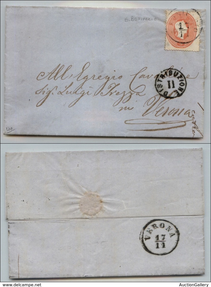 20052 ANTICHI STATI - LOMBARDO VENETO - 1861 - Lettera Da S. Bonifacio 17.11.1861 Per Verona Affrancata Con 5 Soldi (33) - Andere & Zonder Classificatie