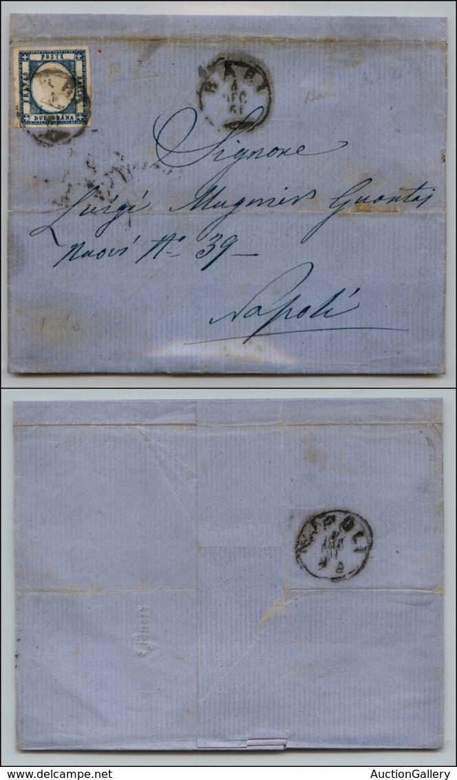 20148 ANTICHI STATI - PROVINCE NAPOLETANE - 1861 - 2 Grana Azzurro Scuro (20d) Su Lettera Da Bari A Napoli Del 4.12.1861 - Autres & Non Classés