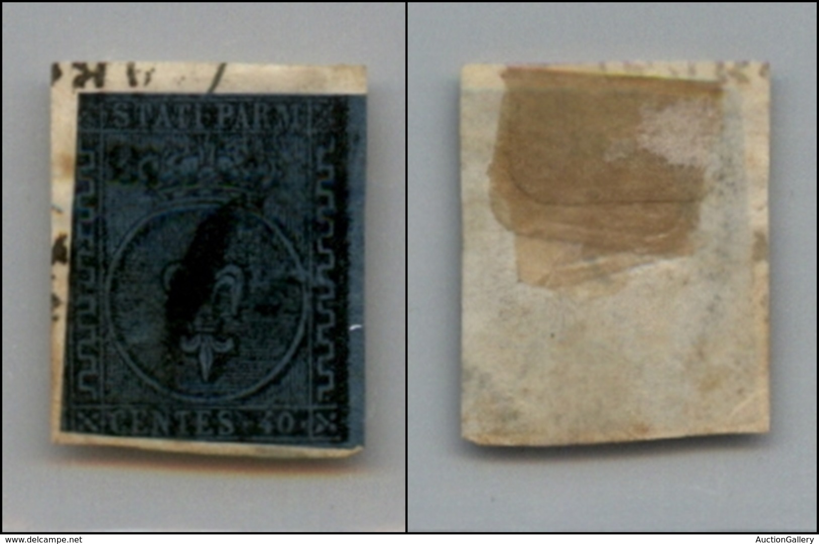 20177 ANTICHI STATI - PARMA - 1852 - 40 Cent Azzurro (5) Bordo Di Foglio Su Frammento (450) - Autres & Non Classés