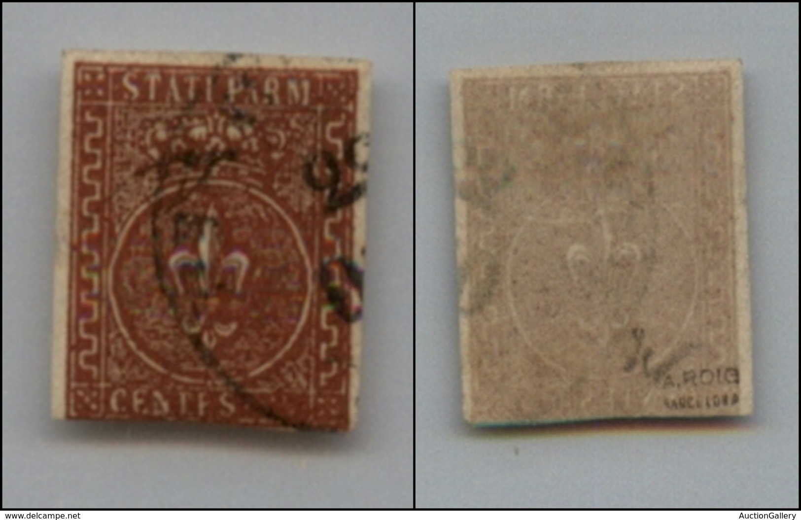 20179 ANTICHI STATI - PARMA - 1855 - 25 Cent Bruno Rosso (8) Usato (800) - Autres & Non Classés