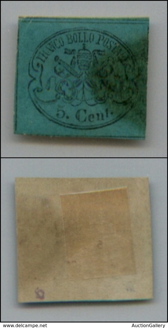 20207 ANTICHI STATI - PONTIFICIO - 1867 - 5 Cent Azzurro Verdastro (16) Usato (400) - Autres & Non Classés