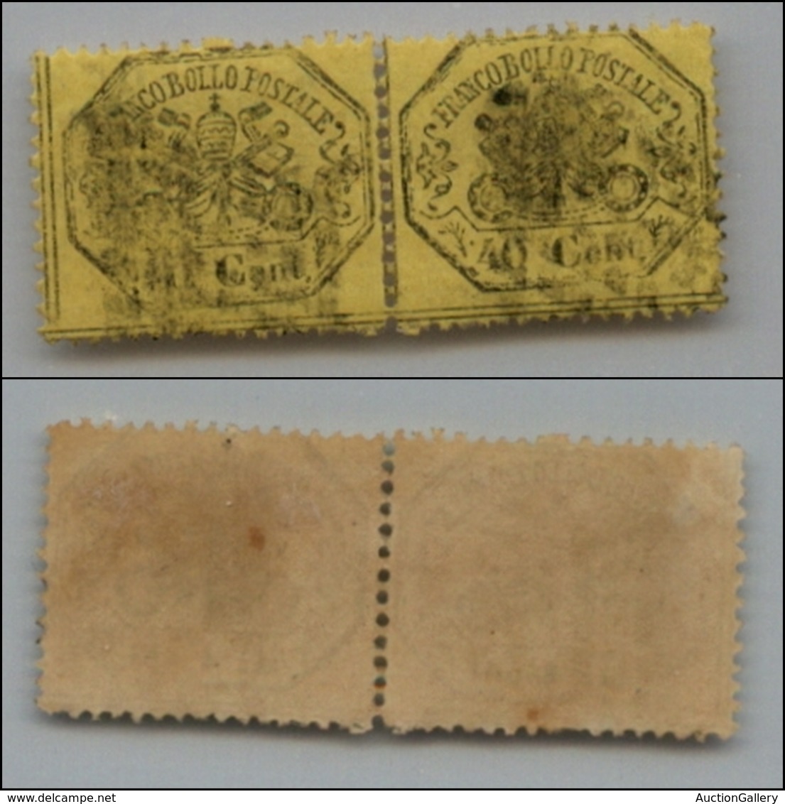 20218 ANTICHI STATI - PONTIFICIO - 1868 - Coppia Del 40 Cent Giallo Limone (29) Annullata (250) - Autres & Non Classés