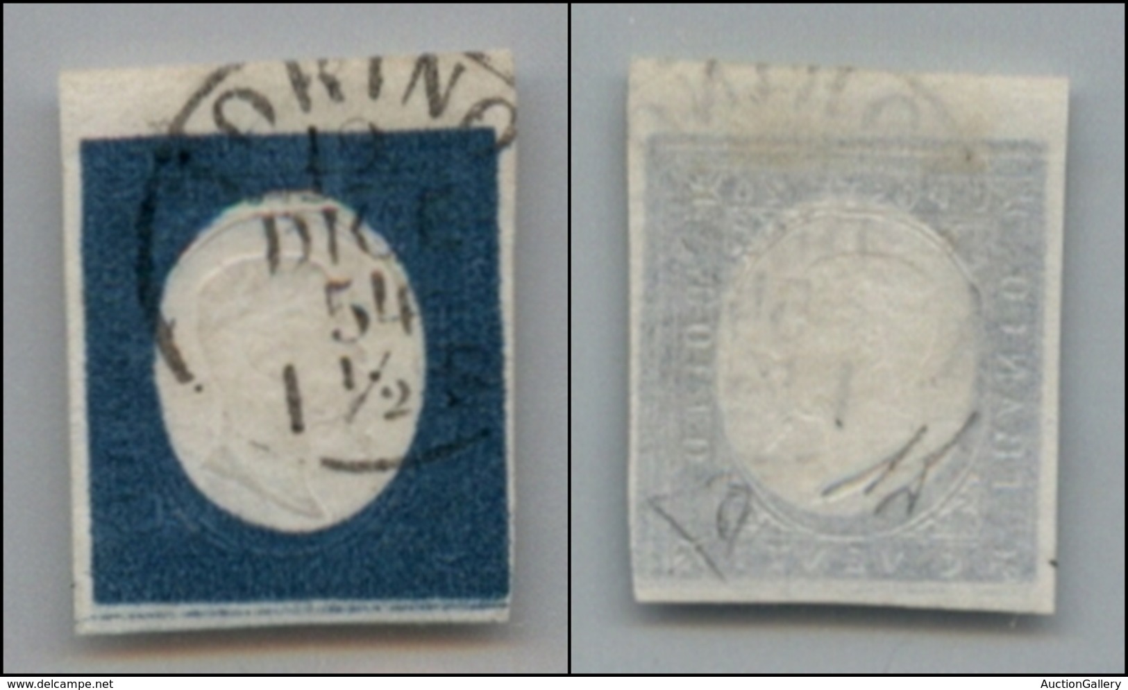 20231 ANTICHI STATI - SARDEGNA - 1854 - 20 Cent Azzurro Chiaro (8b) Bordo Di Foglio - Usato - Diena (350+) - Andere & Zonder Classificatie