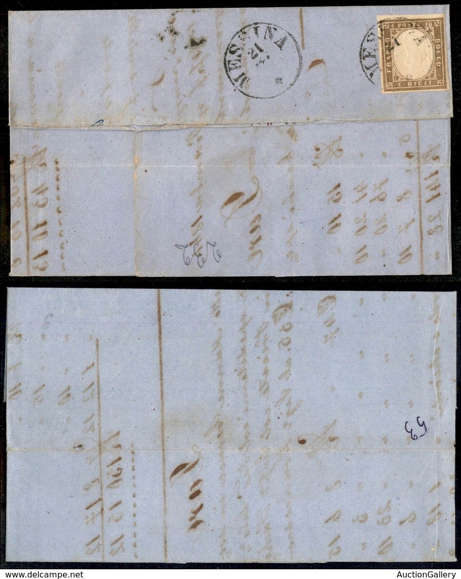 20253 ANTICHI STATI - SARDEGNA - 10 Cent (14Ch) - Testatina Di Lettera Da Messina A Cefalù Del 21.11.61 - Autres & Non Classés