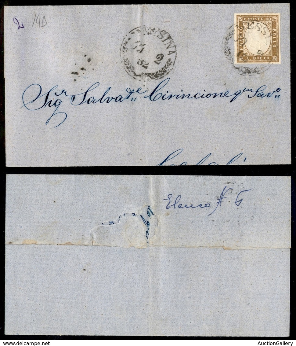 20261 ANTICHI STATI - SARDEGNA - 10 Cent (14D) - Testatina Di Lettera Da Messina A Cefalù Del 11.2.62 - Autres & Non Classés