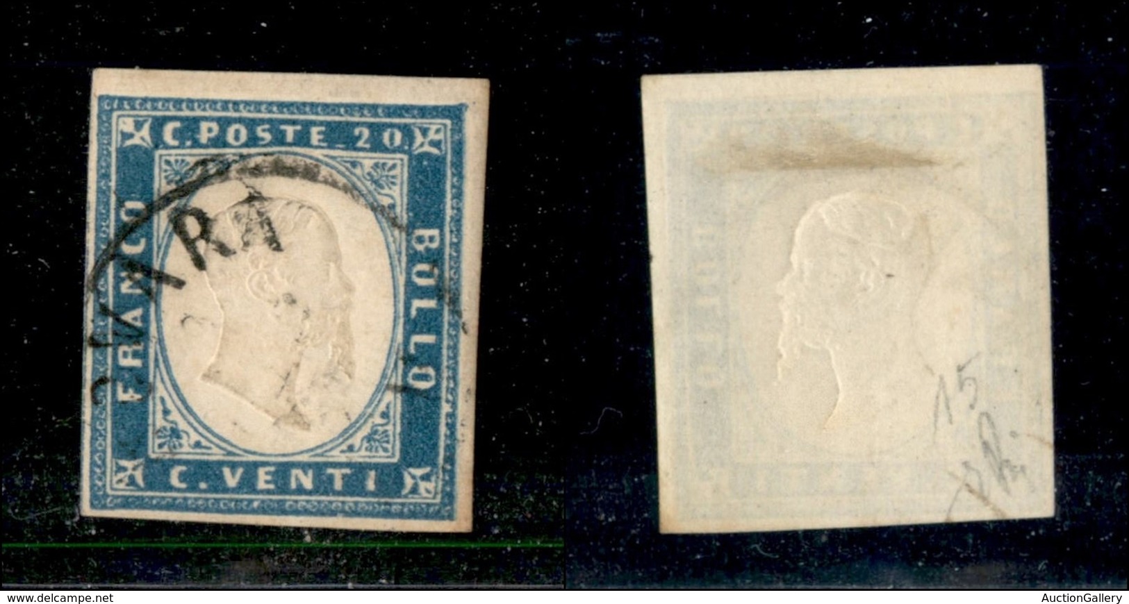 20270 ANTICHI STATI - SARDEGNA - 1855 - 20 Cent Cobalto (15) - Usato - Autres & Non Classés