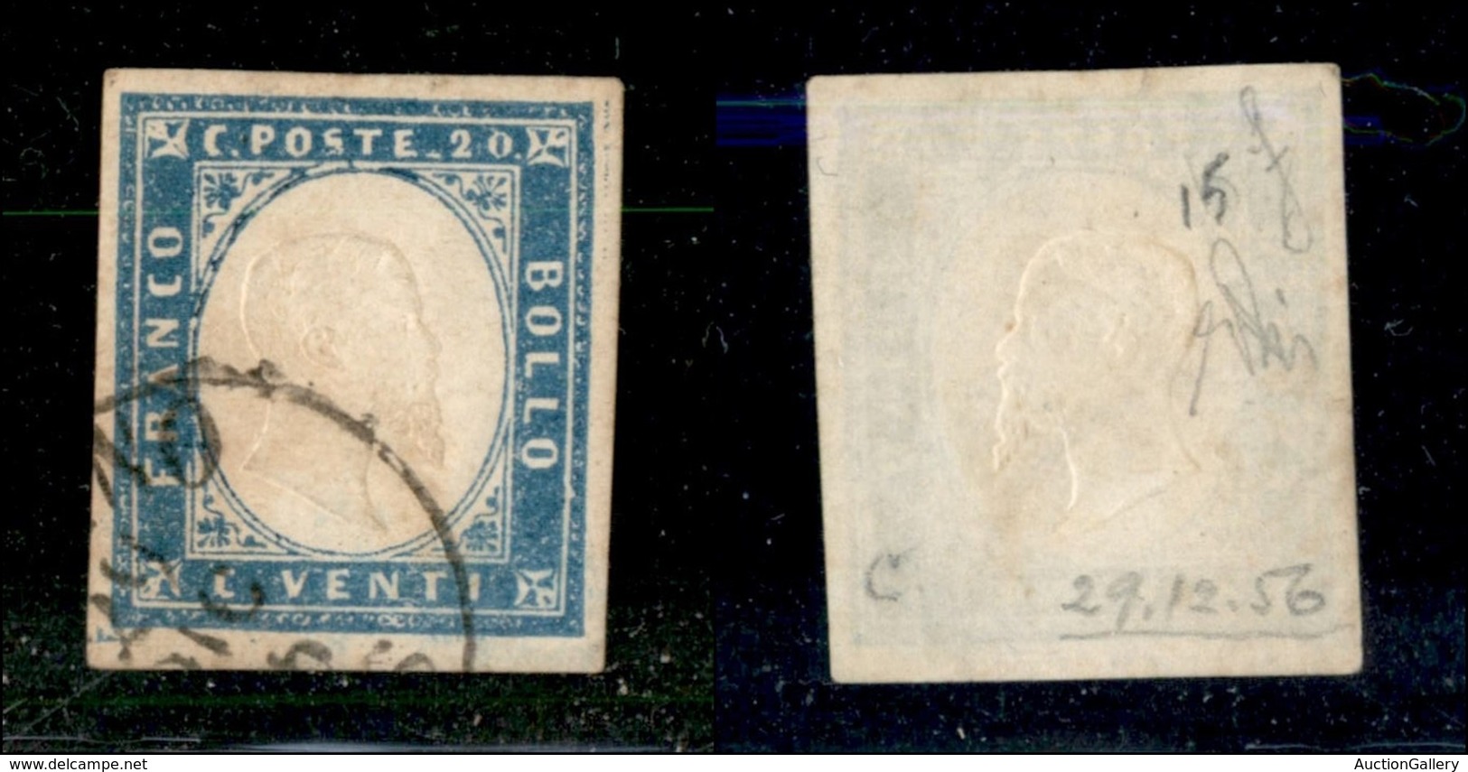 20271 ANTICHI STATI - SARDEGNA - 1855 - 20 Cent Cobalto Latteo (15ca) - Usato (200) - Autres & Non Classés