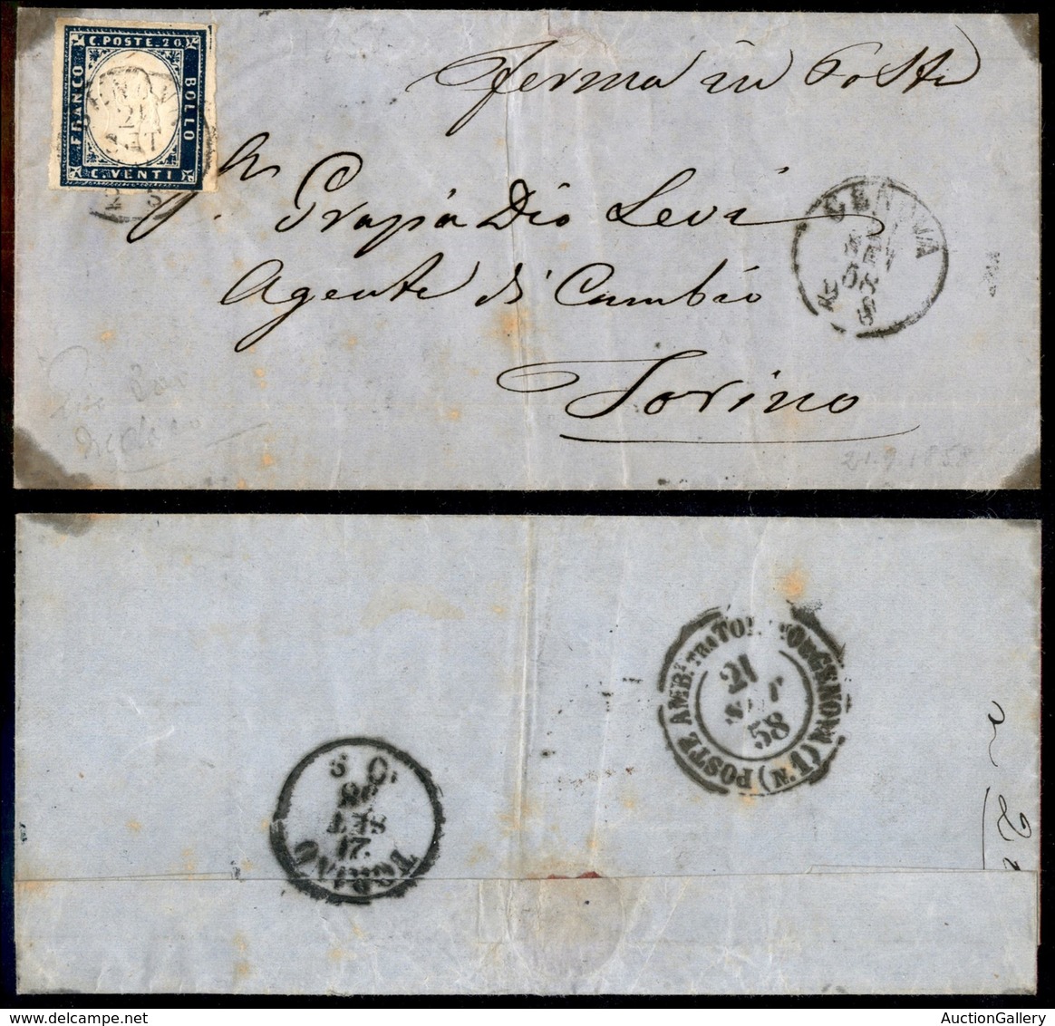 20275 ANTICHI STATI - SARDEGNA - 20 Cent (15A) - Letterina Da Genova A Torino Del 21.9.58 (300) - Autres & Non Classés