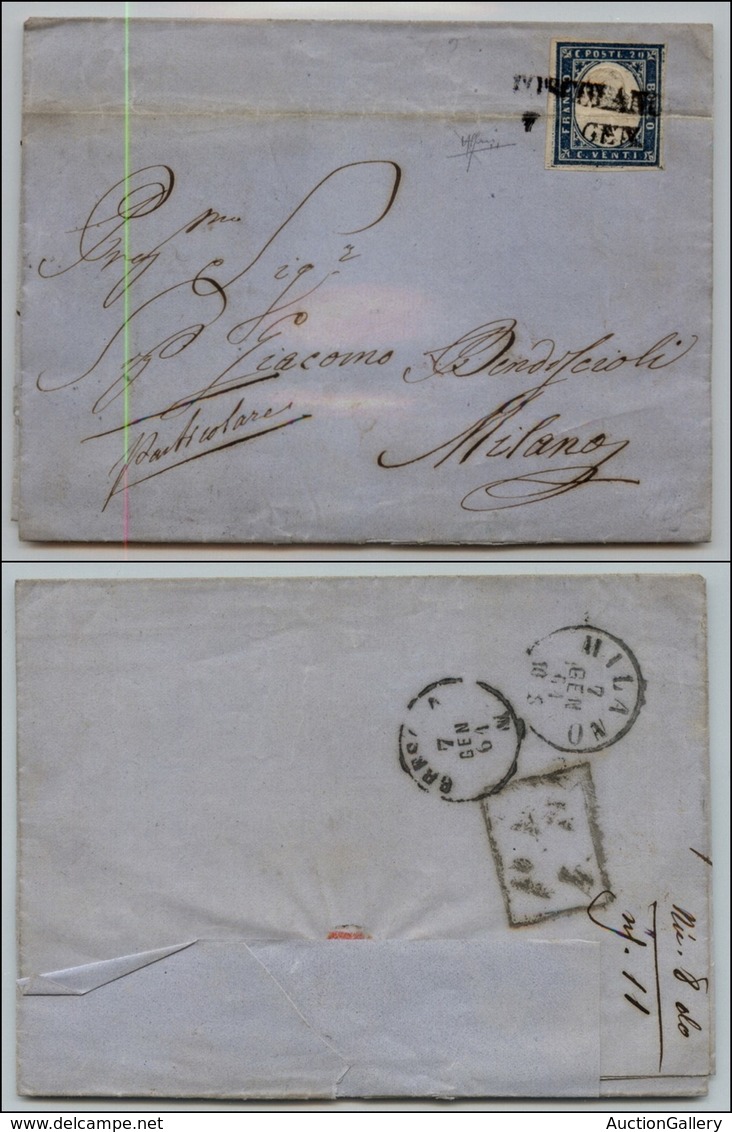 20285 ANTICHI STATI - SARDEGNA - 1860 - Lettera Da Toscolano (Pt.8) Per Milano - Affrancata Con 20 Cent Azzurro (15Ca) - - Andere & Zonder Classificatie